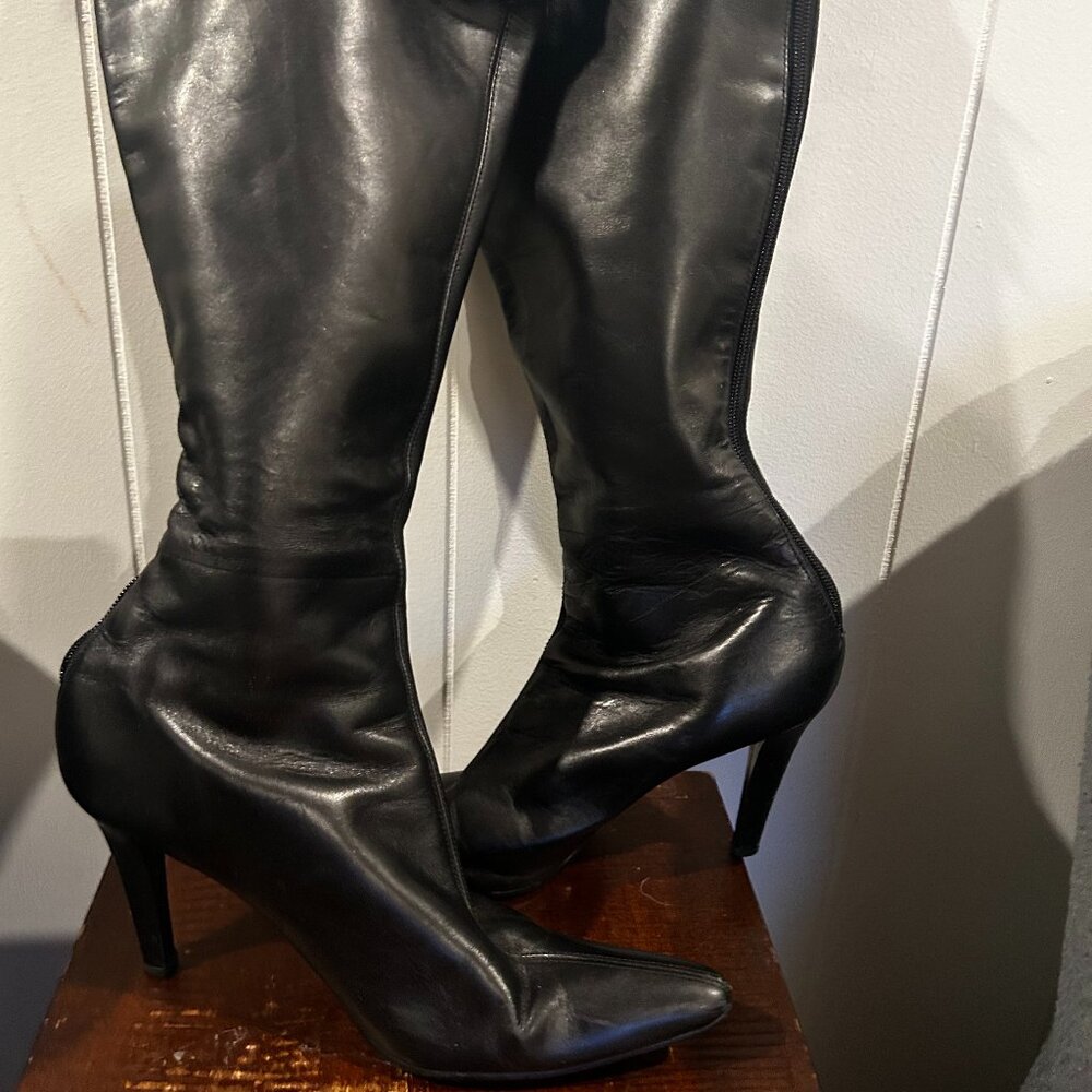 Tall Black Leather Boots w/Fur